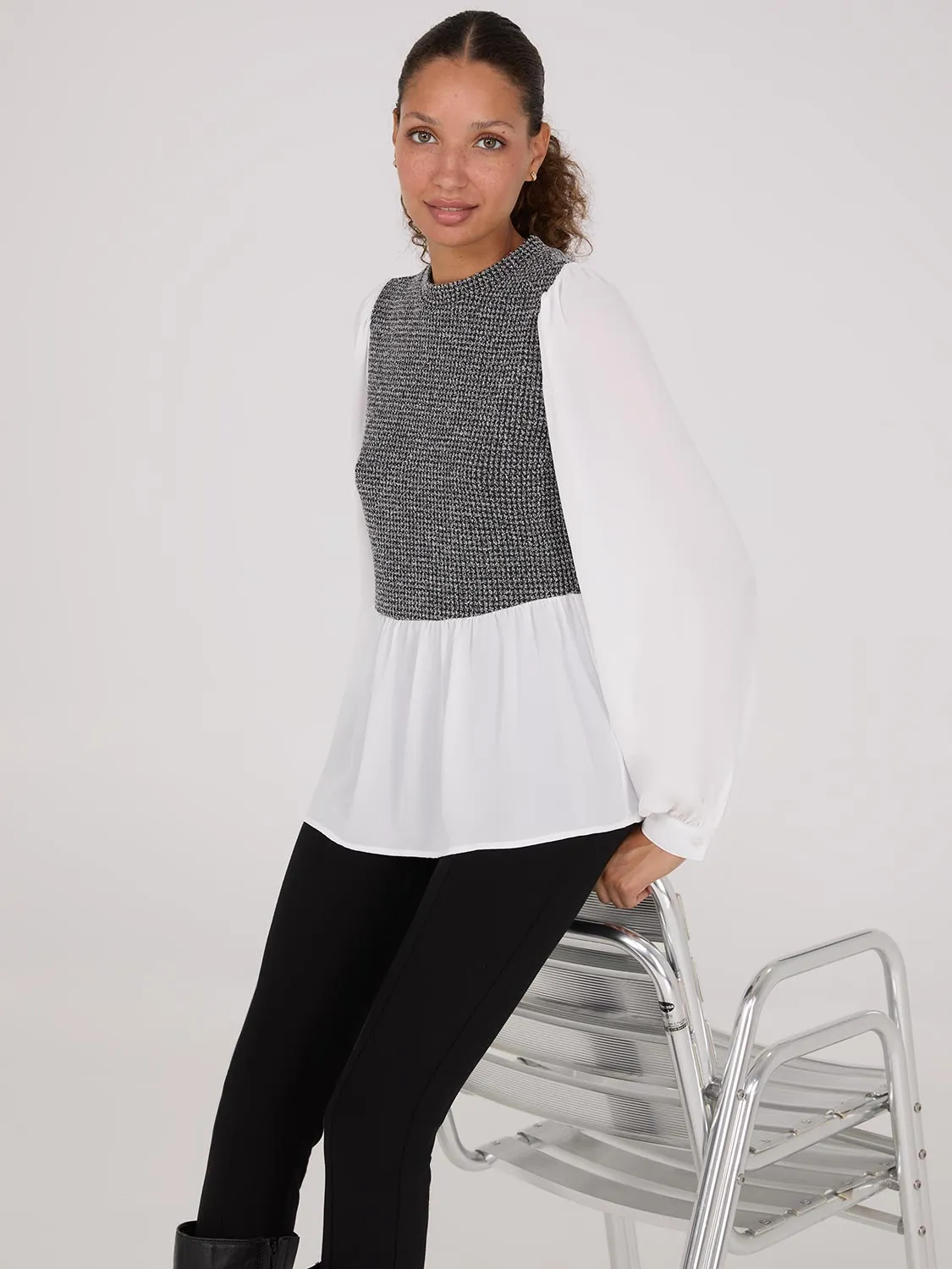 2-Fer Boucle Vest With Long Sleeve Top