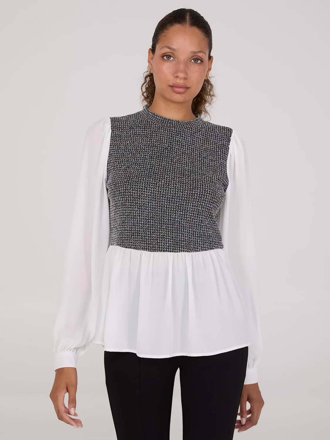 2-Fer Boucle Vest With Long Sleeve Top