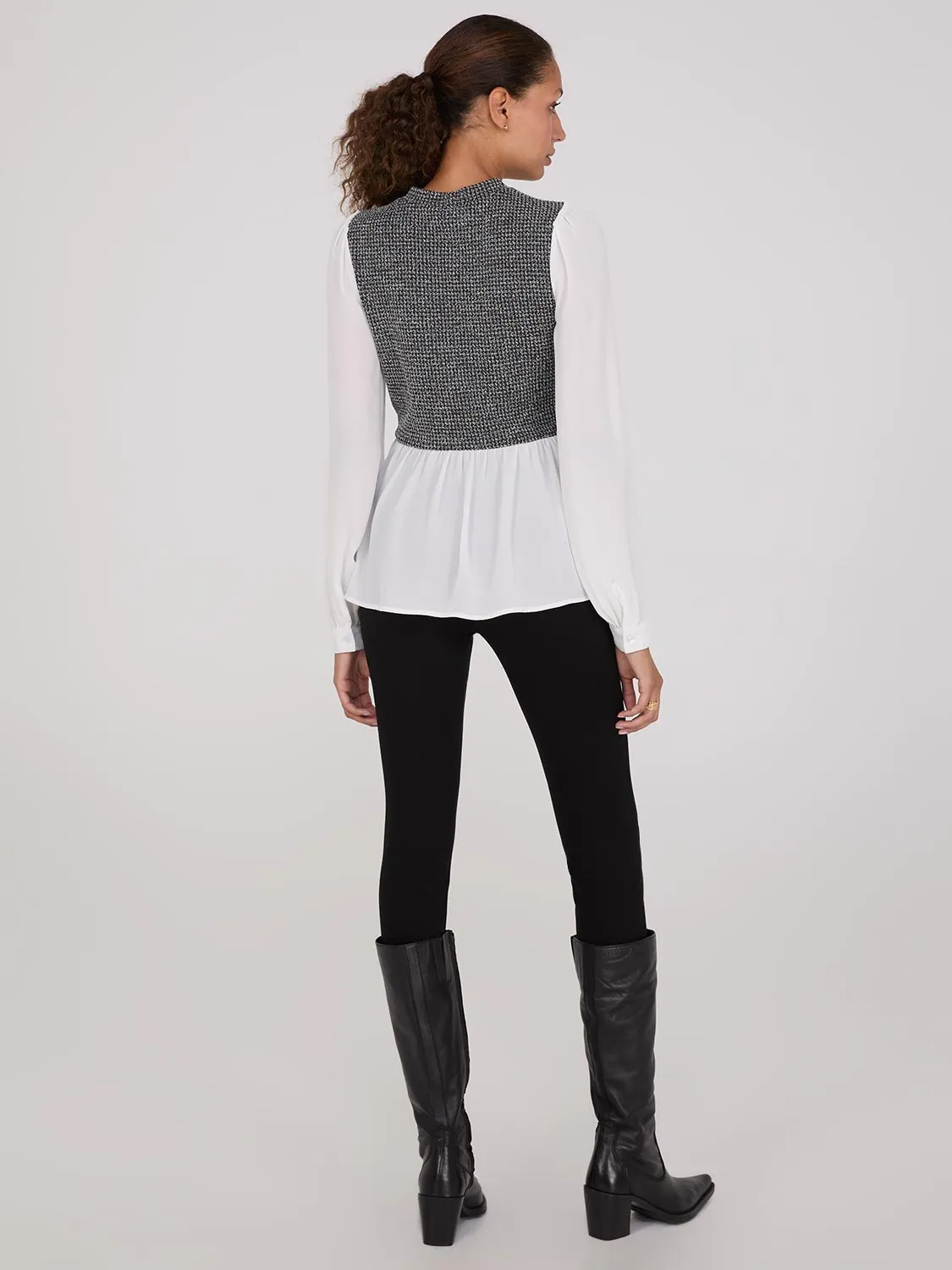 2-Fer Boucle Vest With Long Sleeve Top