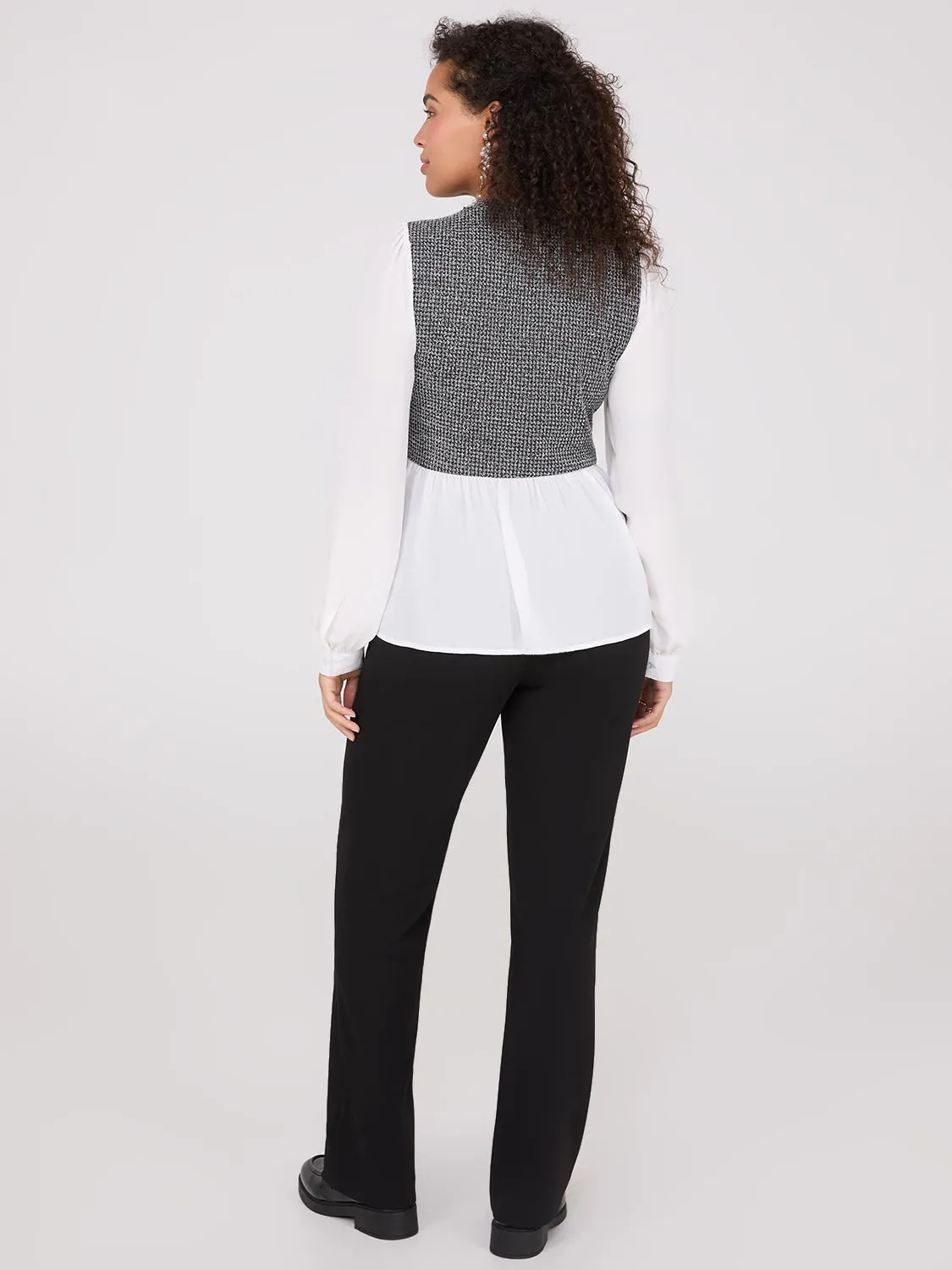 2-Fer Boucle Vest With Long Sleeve Top