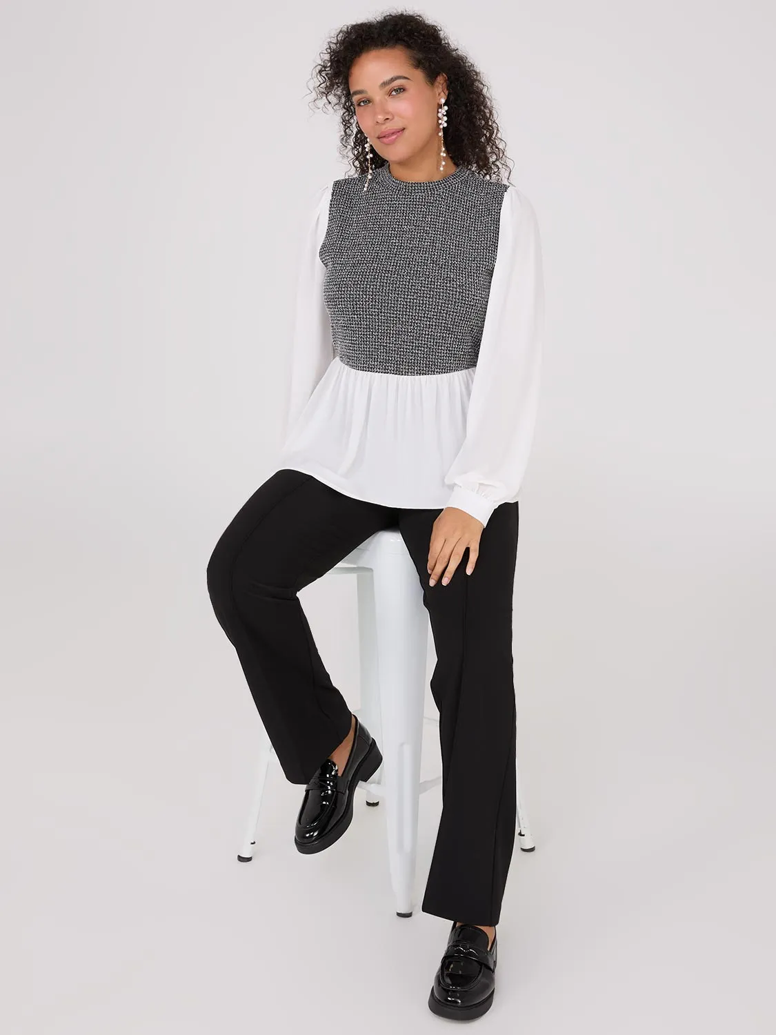 2-Fer Boucle Vest With Long Sleeve Top