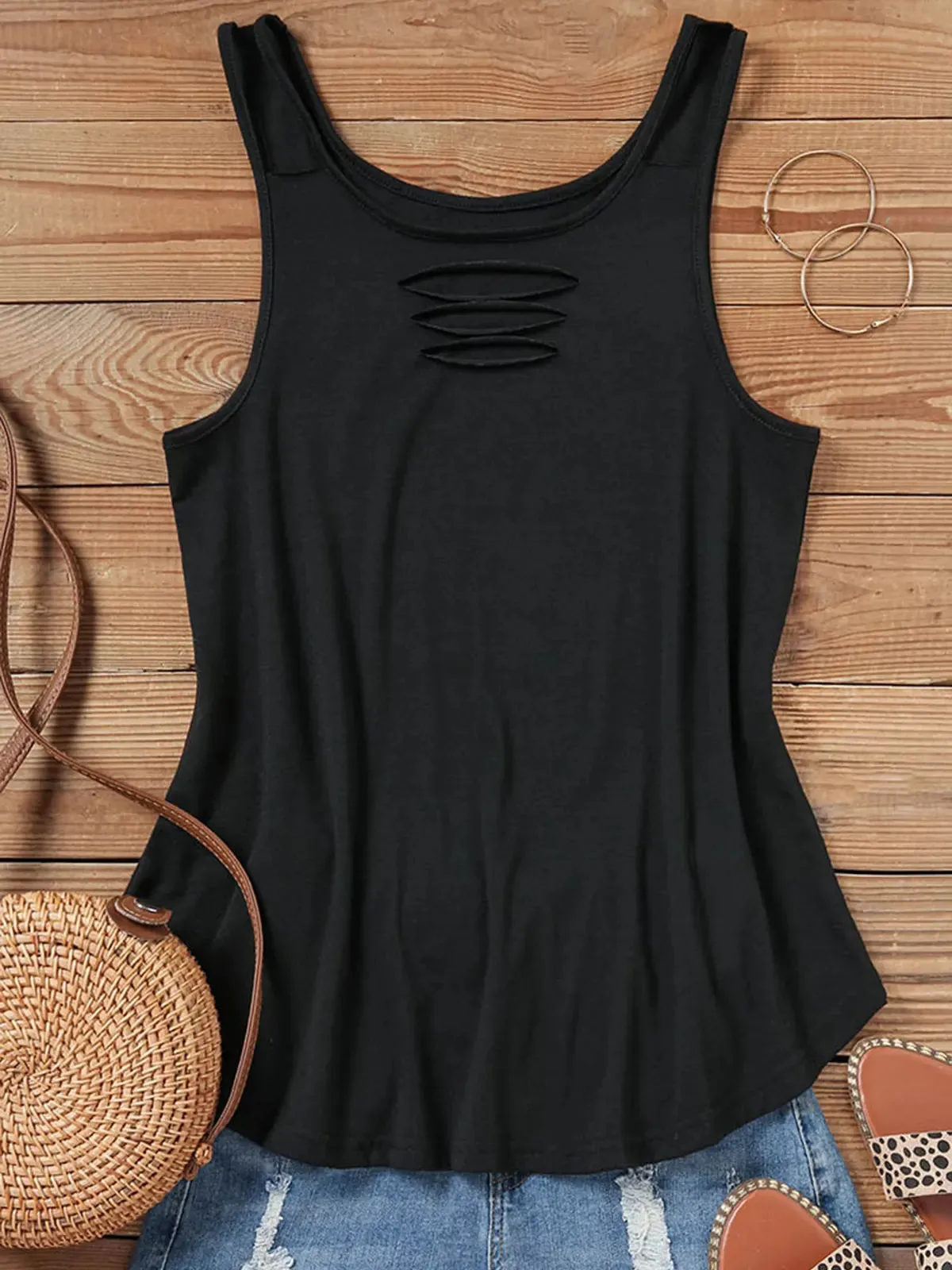 2024 Hollow Out Ruffled V-Neck Tank Top for Women