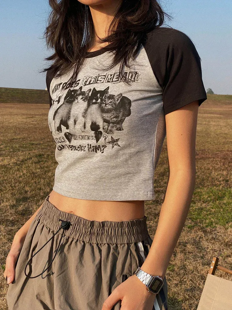 2024 Y2K Cat Print Crop Top for Women