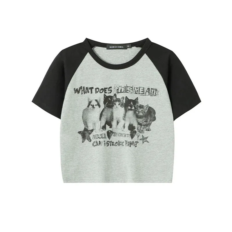 2024 Y2K Cat Print Crop Top for Women