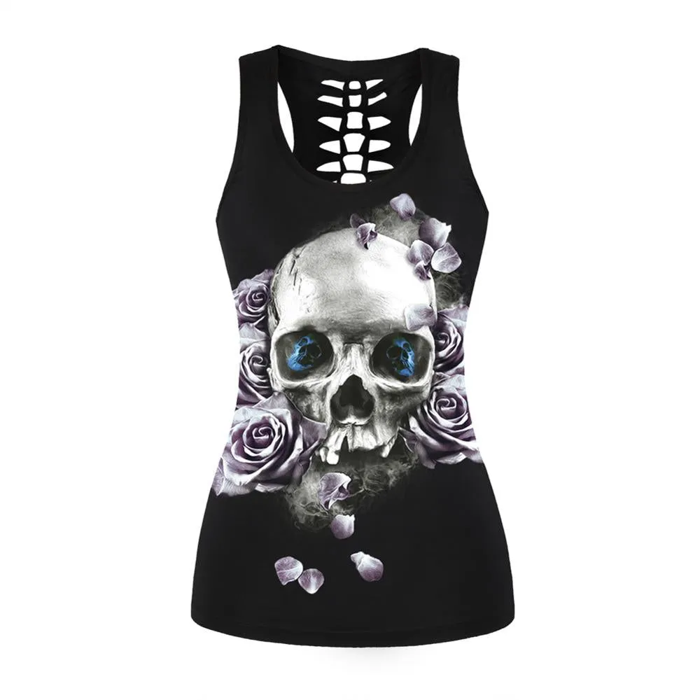 3D Printed Punk Skull Hollow Out Sleeveless Shirt