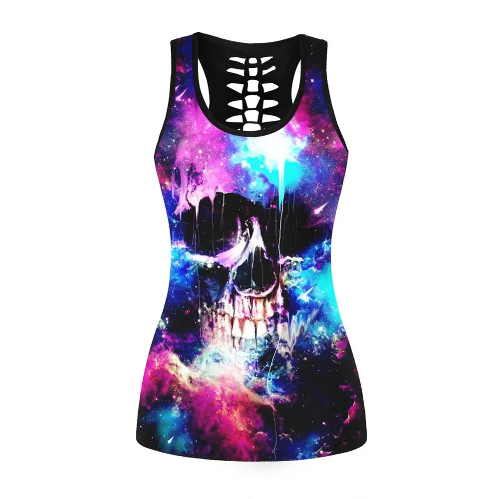 3D Printed Punk Skull Hollow Out Sleeveless Shirt