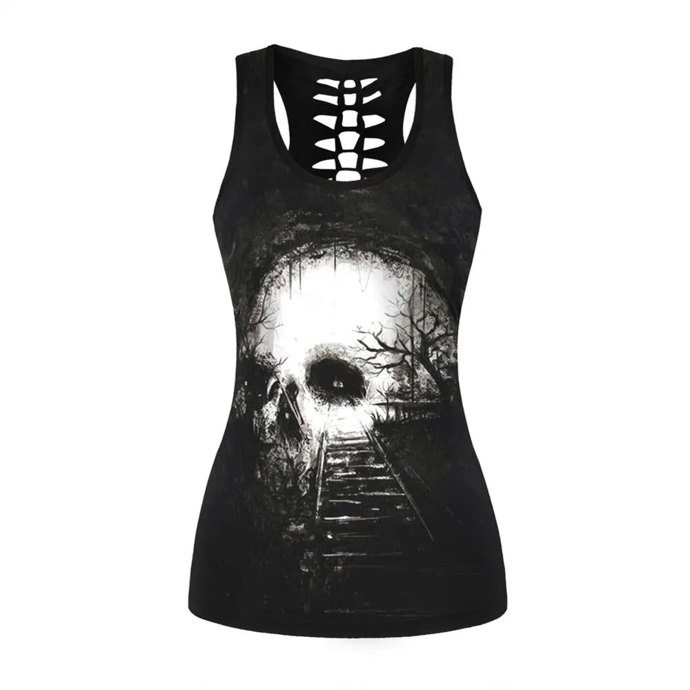 3D Printed Punk Skull Hollow Out Sleeveless Shirt