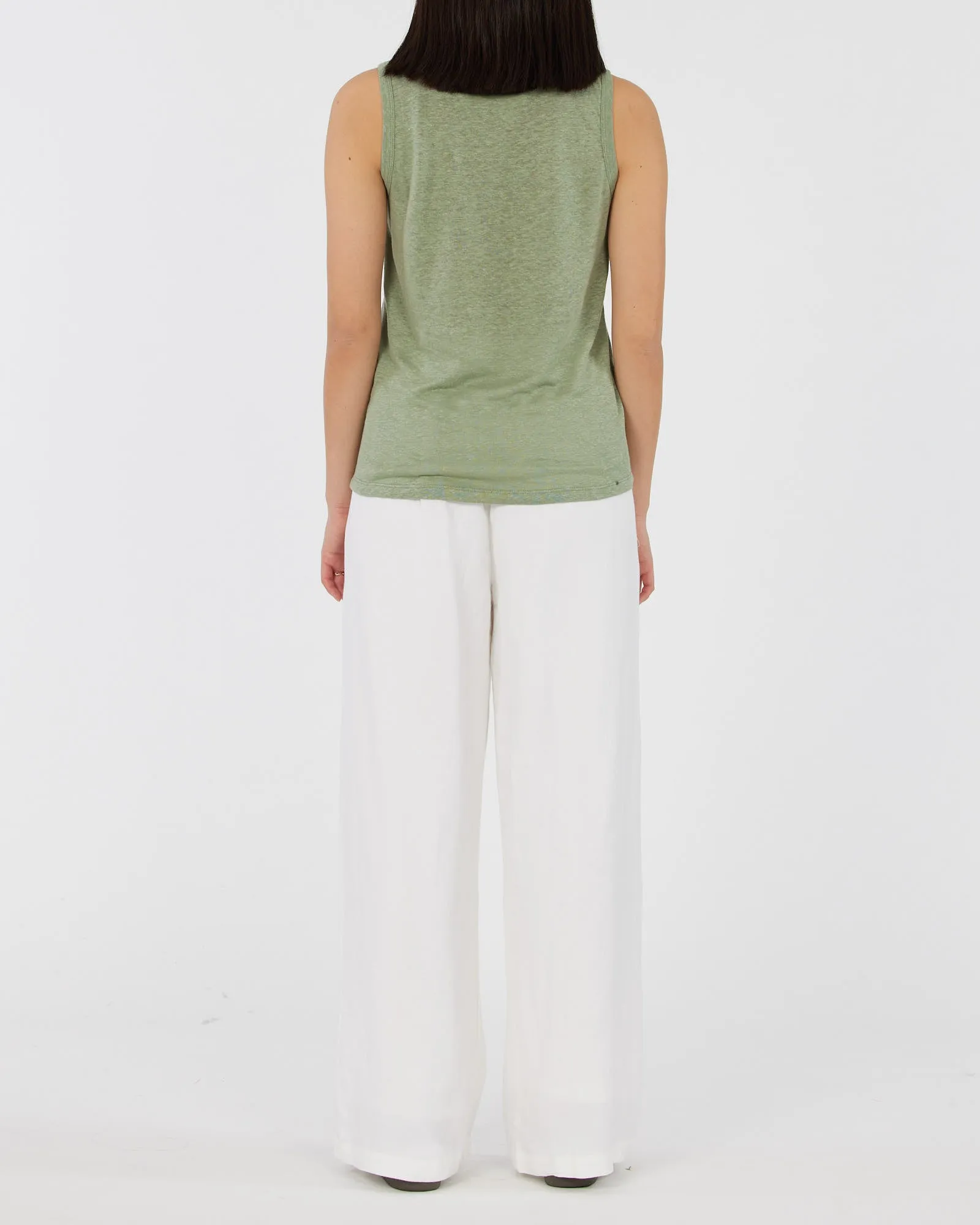 Aceline Linen Jersey Tank - Green Tea