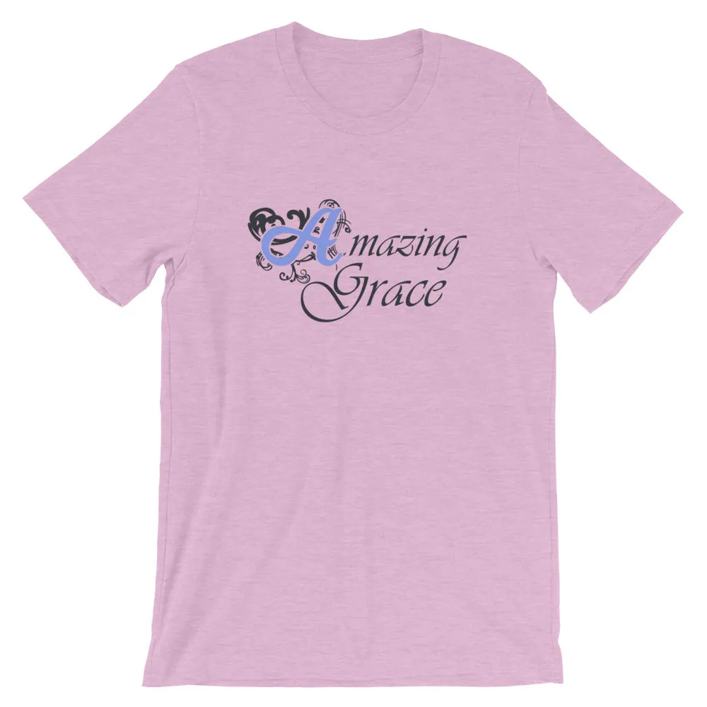 Amazing Grace Blue Font Cotton T-Shirt