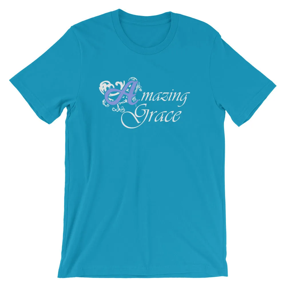 Amazing Grace Blue Font Cotton T-Shirt