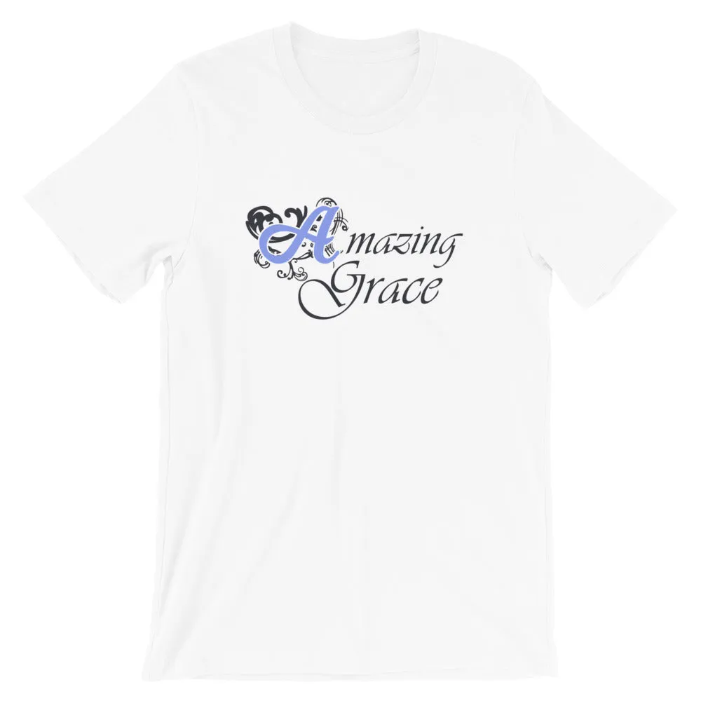 Amazing Grace Blue Font Cotton T-Shirt