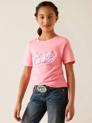 Ariat 10047907 Kids Rainbow Script T-Shirt Neon Pink Heather