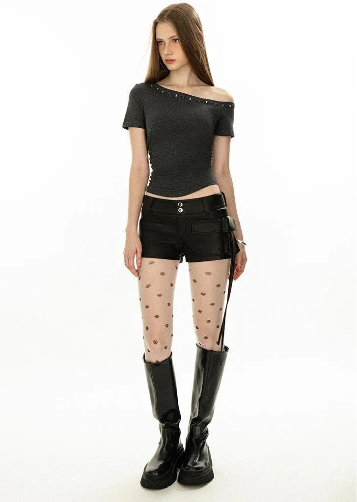 Asymmetric Studded Neckline Crop Top