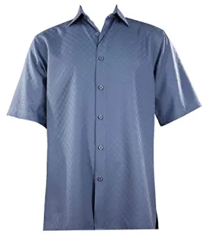 Bassiri - Button Front, Short Sleeve, Square Hem, Blue, Casual Men's Shirt