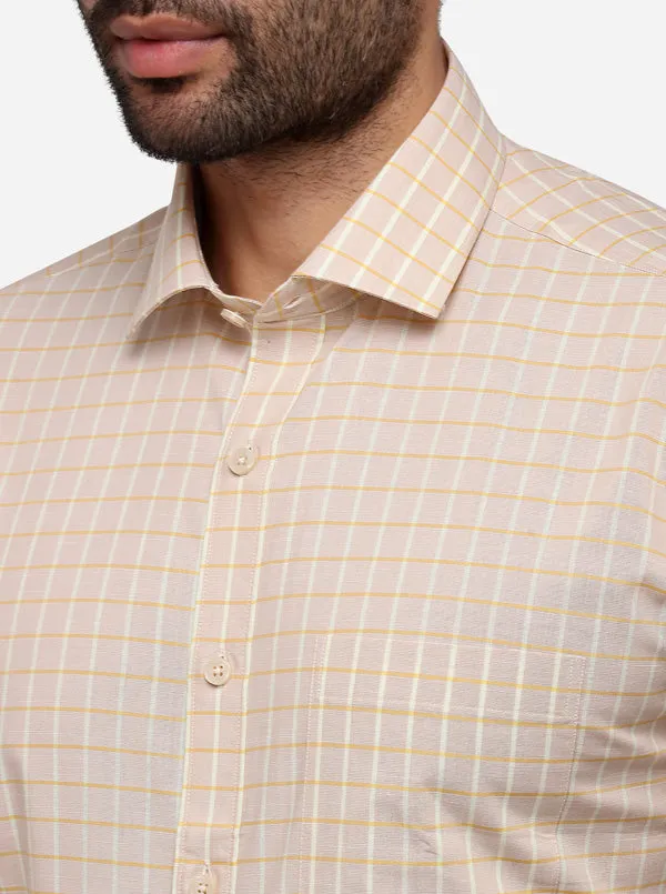 Beige & Cream Checked Regular Fit Formal Shirt | JadeBlue