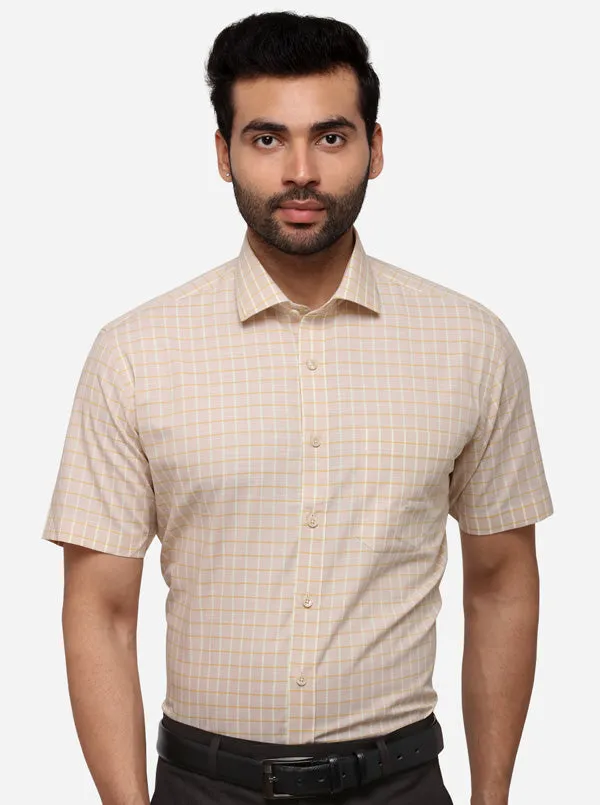 Beige & Cream Checked Regular Fit Formal Shirt | JadeBlue