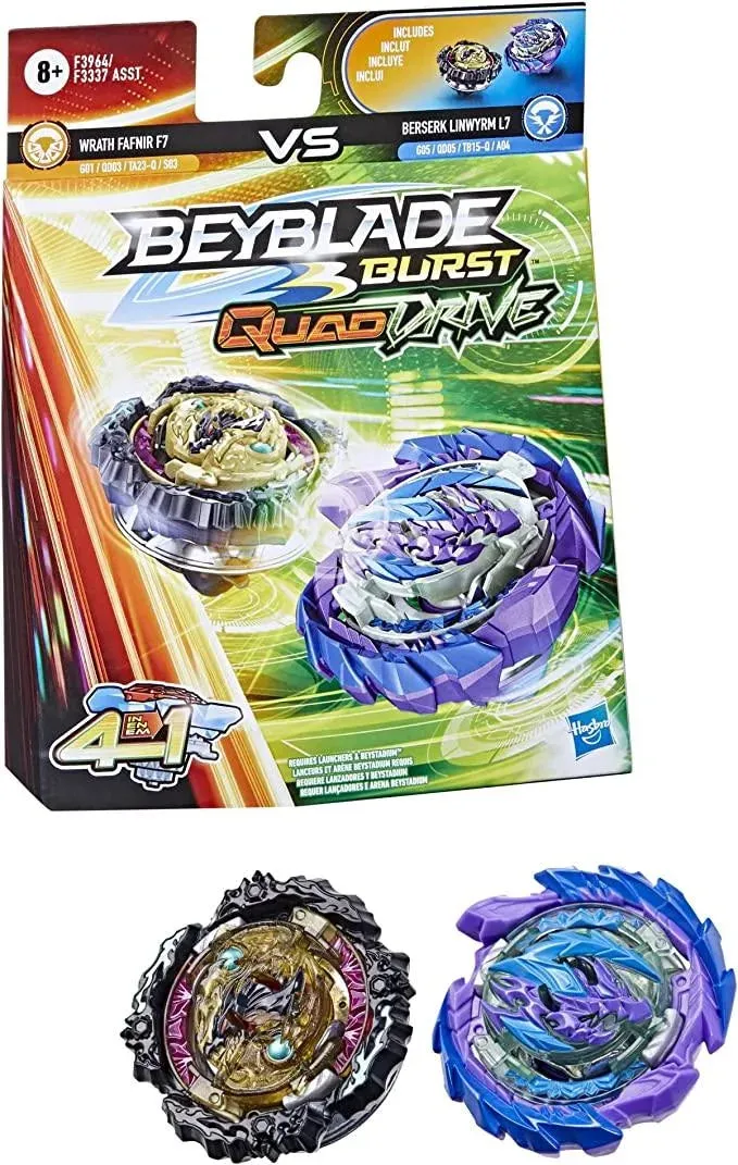 Beyblade Burst QuadDrive Wrath Fafnir F7 and Berserk Linwyrm L7 Spinning Top Dual Pack