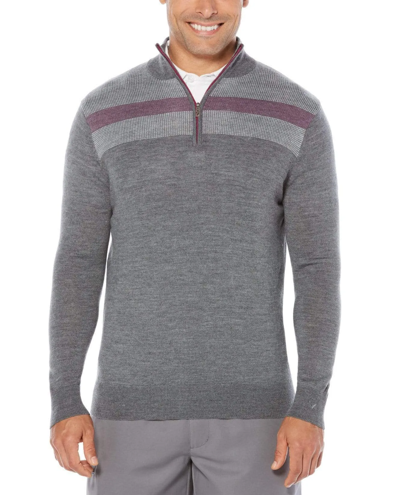 Big & Tall Therm 1/4-Zip Chest Stripe Jacquard Sweater