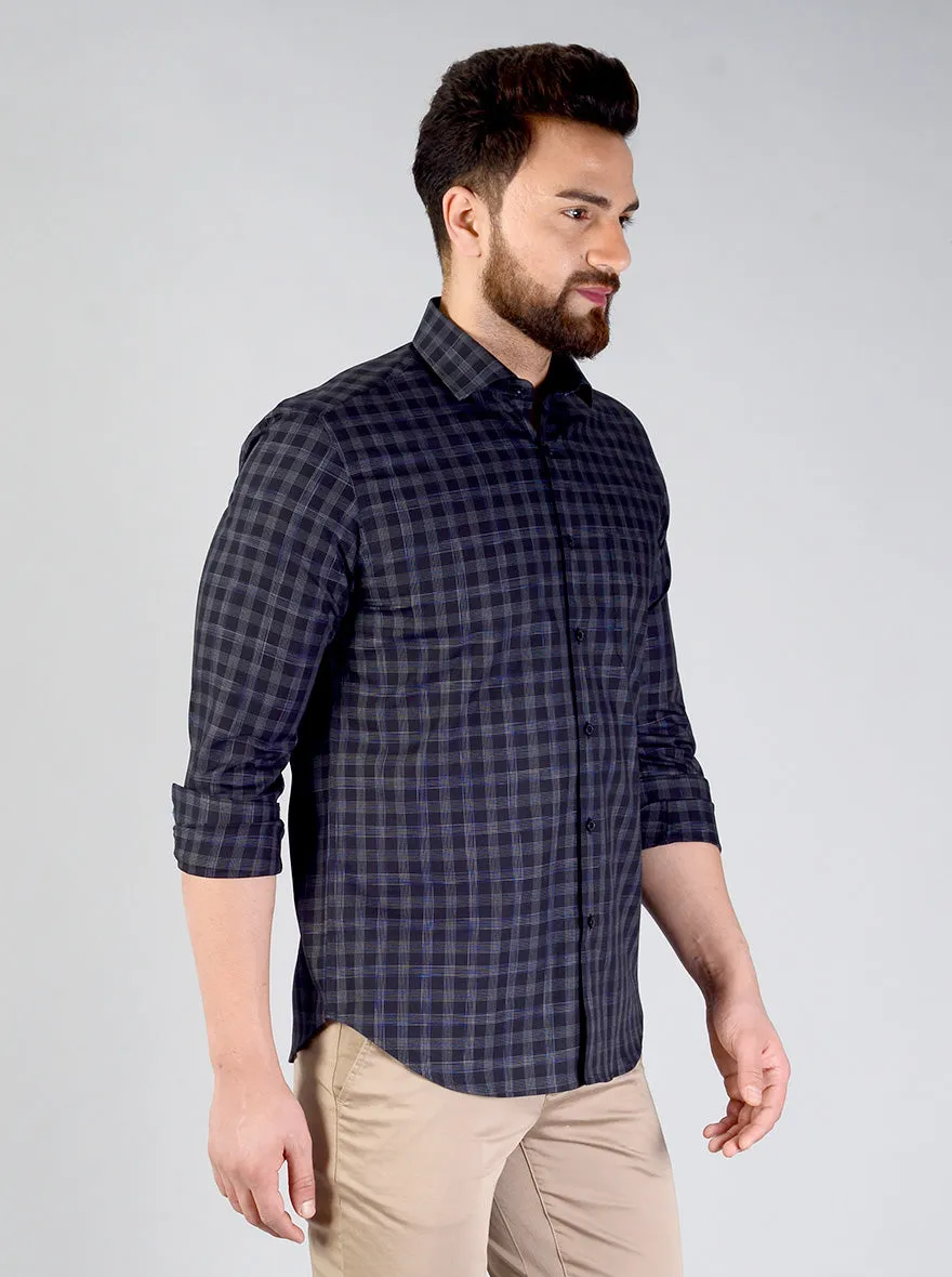 Black & Grey Checked Slim Fit Formal Shirt | JadeBlue