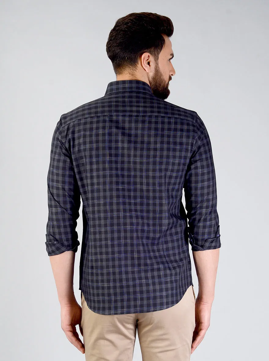 Black & Grey Checked Slim Fit Formal Shirt | JadeBlue