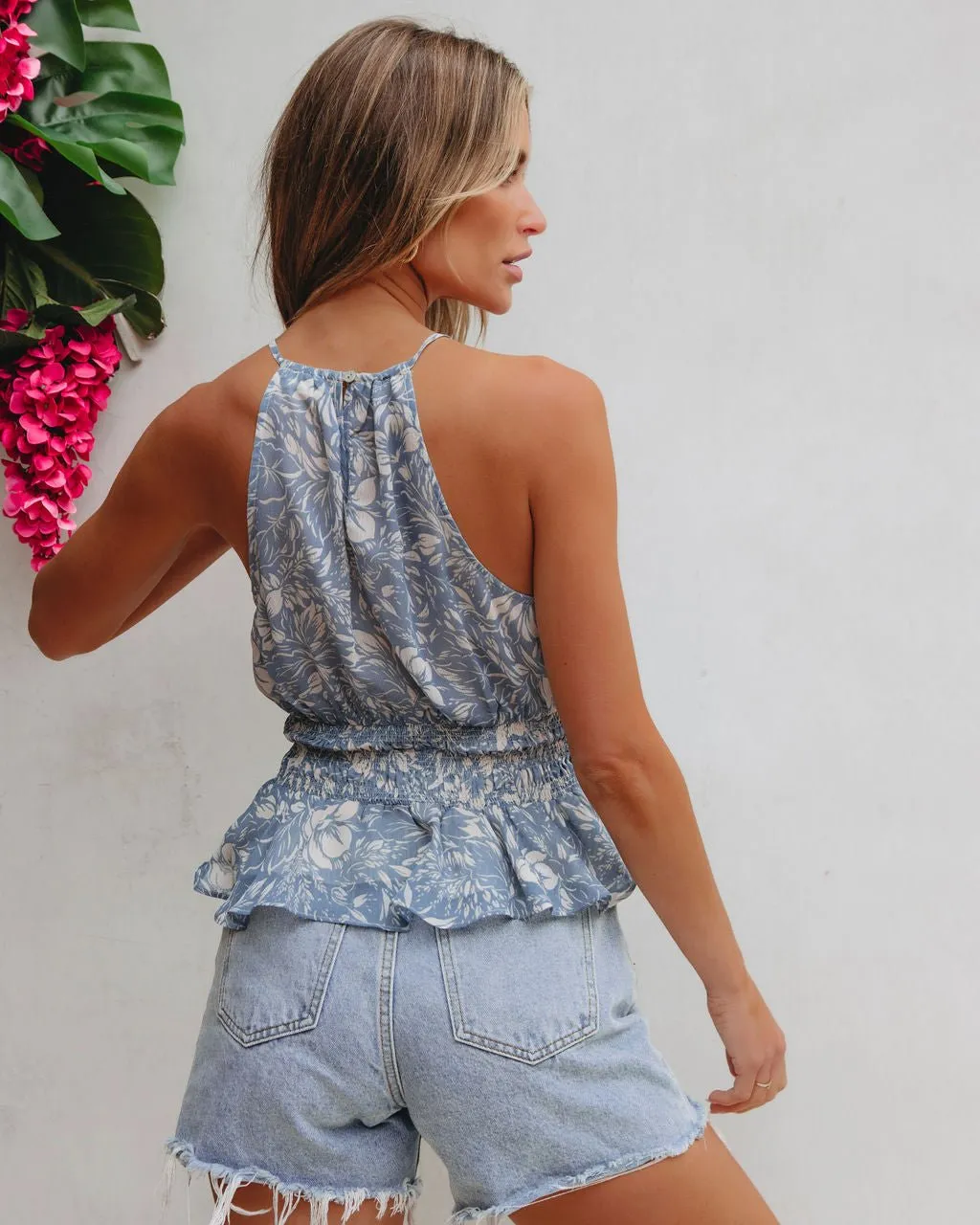 Blue Floral Smocked Peplum Top - FINAL SALE