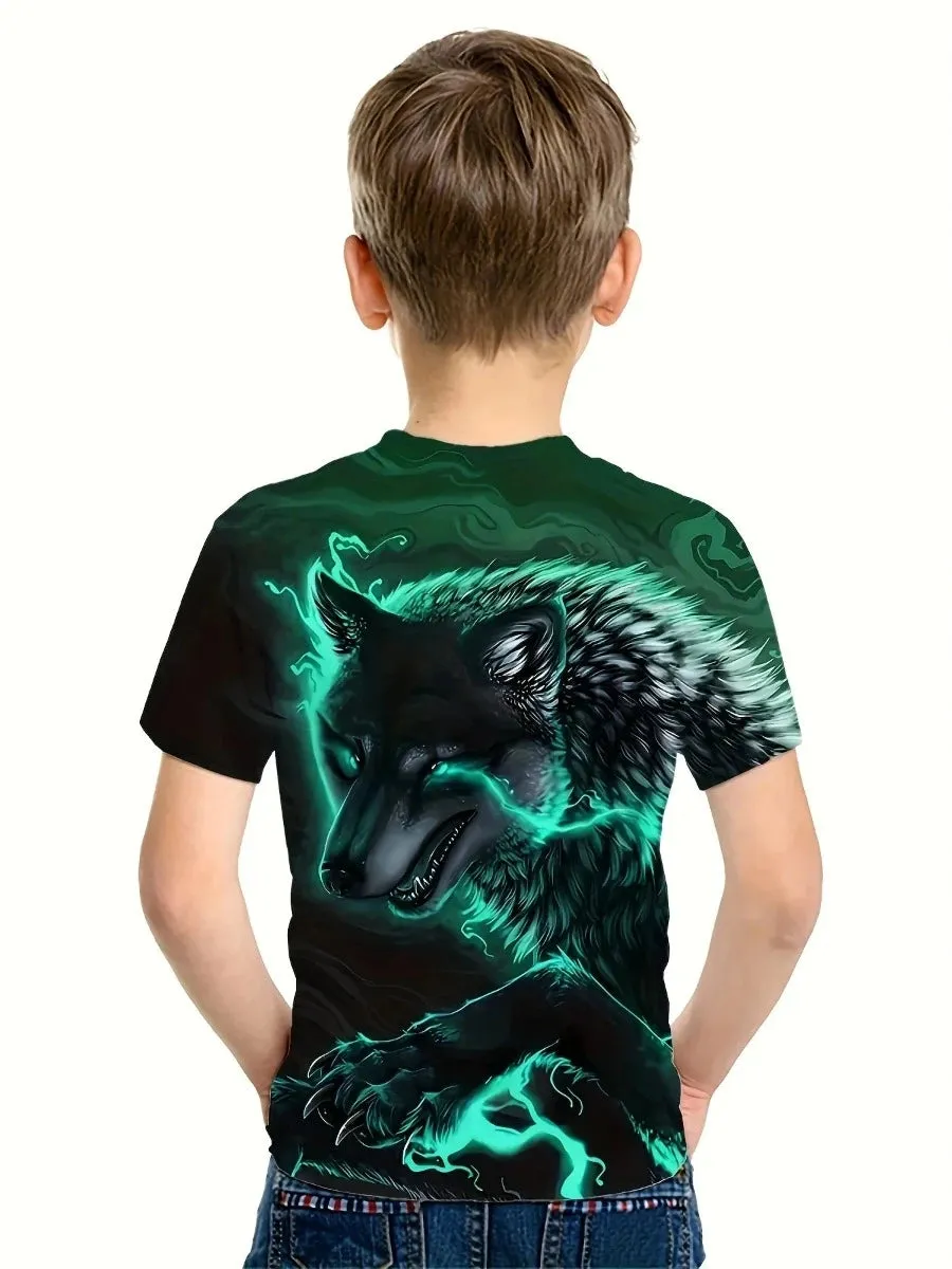 Boys New Summer Wolf Lion 3D Graphic Tees