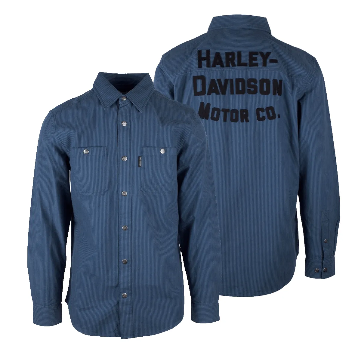 Branded  Men's Blue Amplifier Railroad Snap Button L/S Woven Shirt (S44)