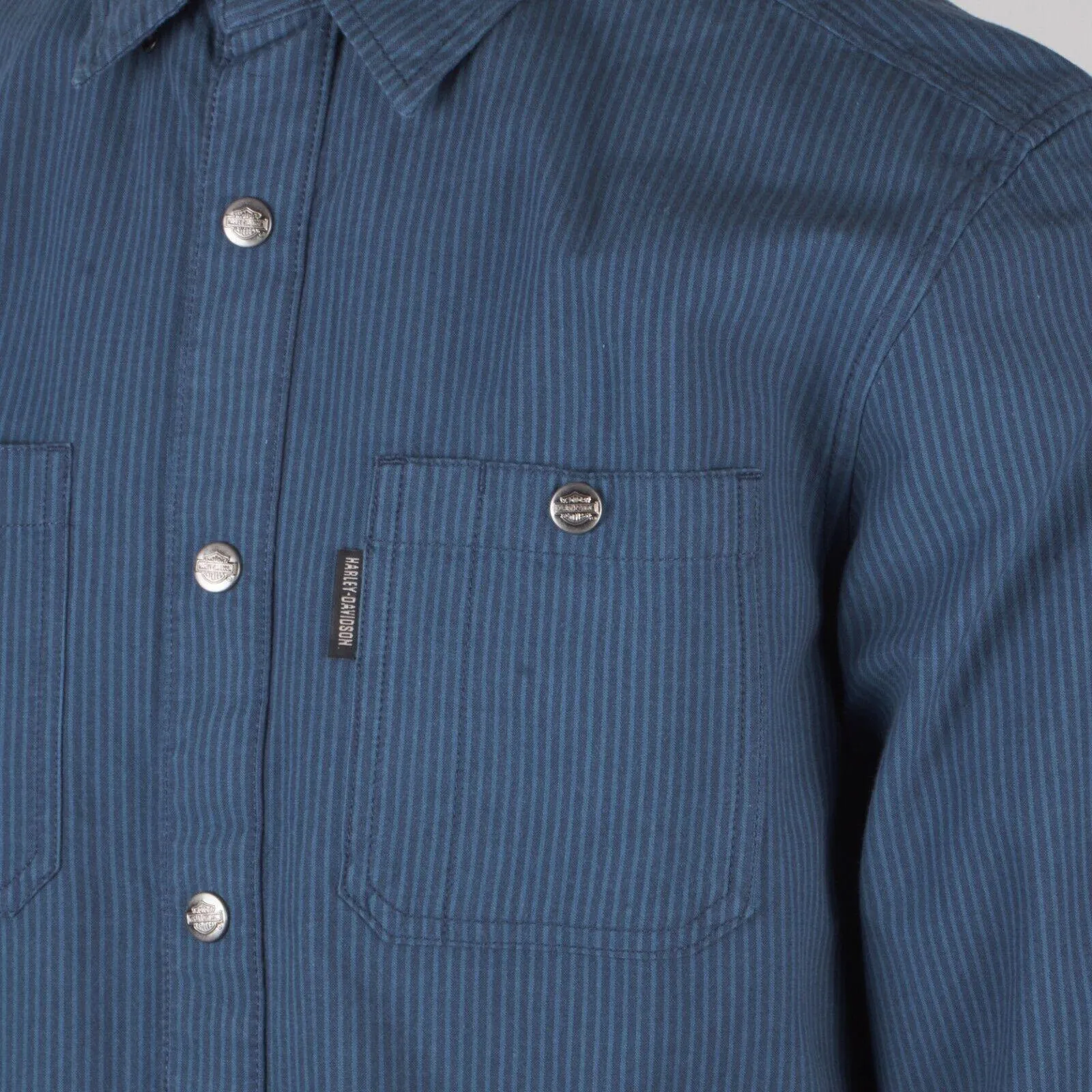 Branded  Men's Blue Amplifier Railroad Snap Button L/S Woven Shirt (S44)