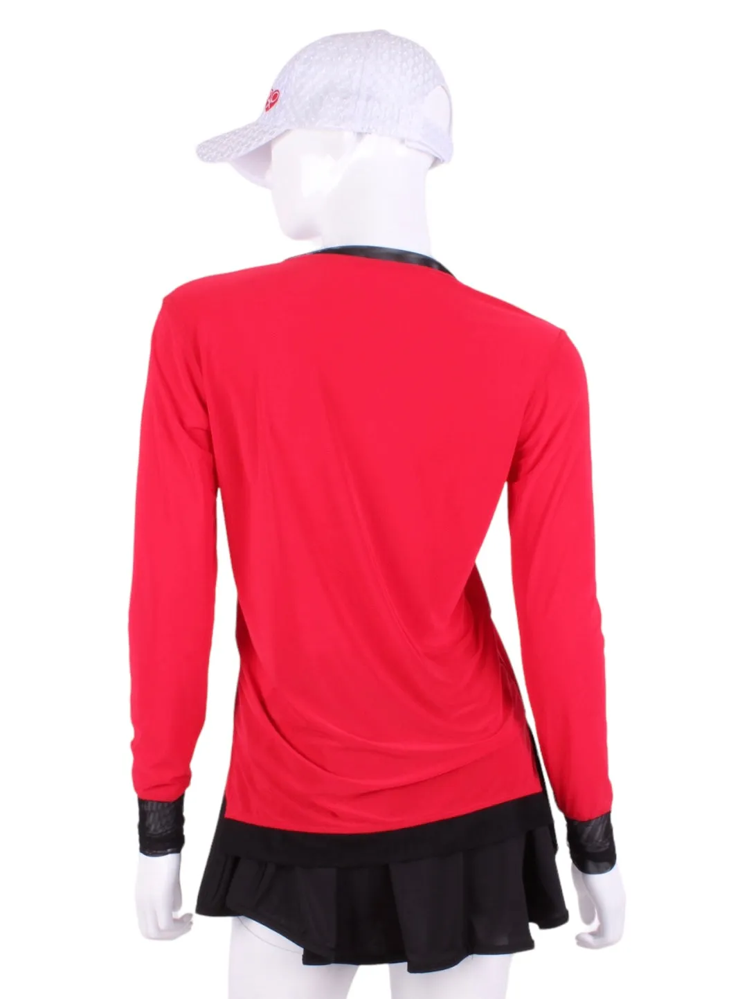 Bright Red Long Sleeve Very Vee Tee w/ Black Mesh