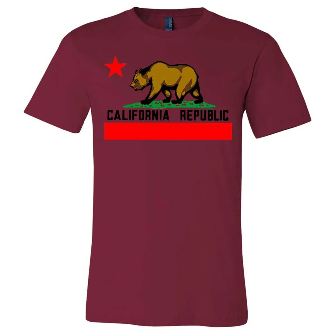 California Republic Borderless Bear Flag Black Text Asst Colors Mens Fitted Tee