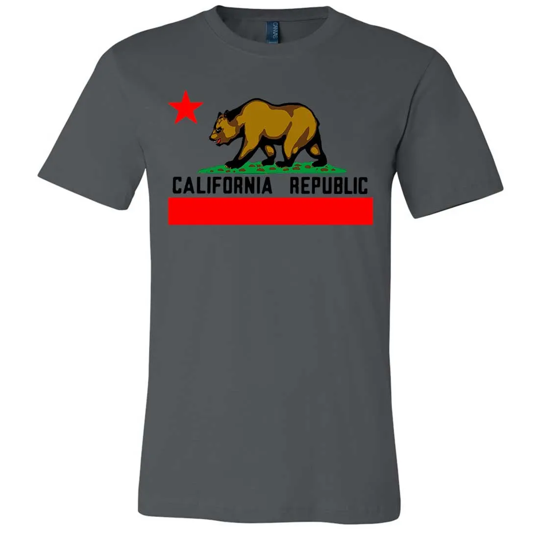 California Republic Borderless Bear Flag Black Text Asst Colors Mens Fitted Tee