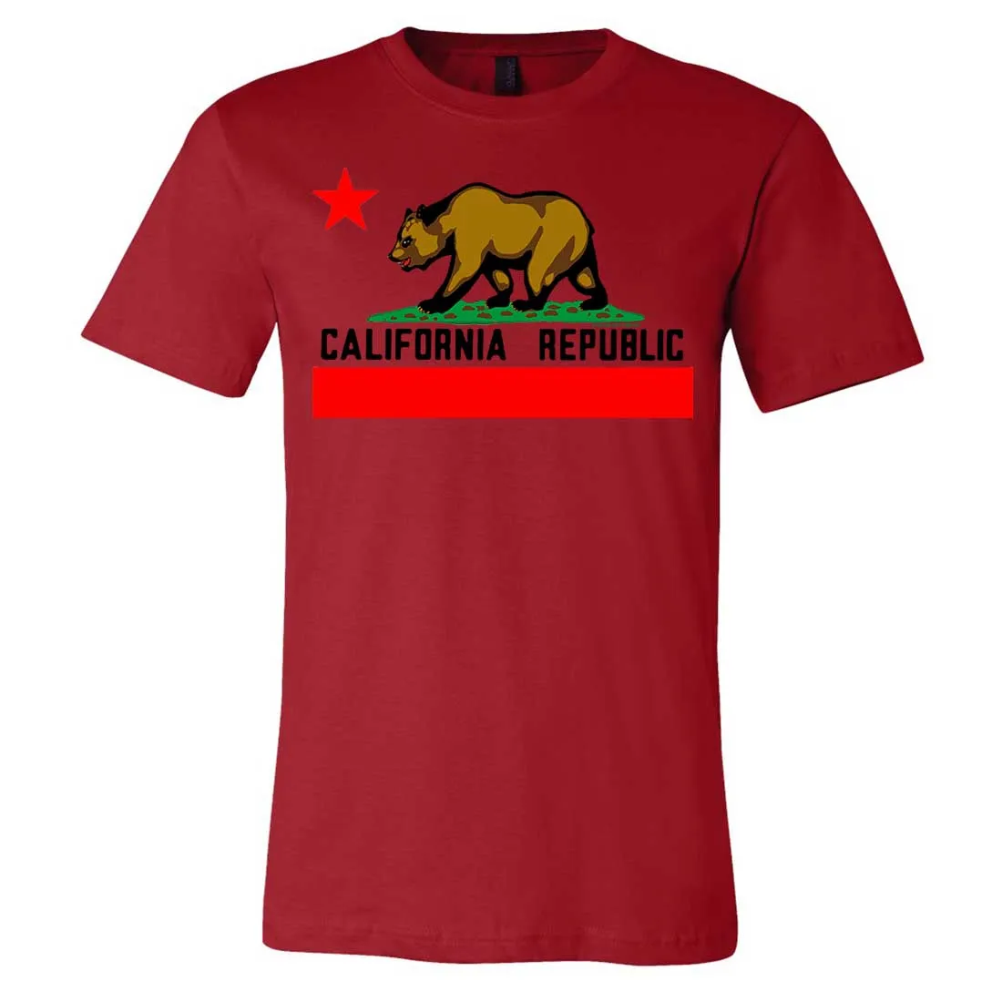 California Republic Borderless Bear Flag Black Text Asst Colors Mens Fitted Tee