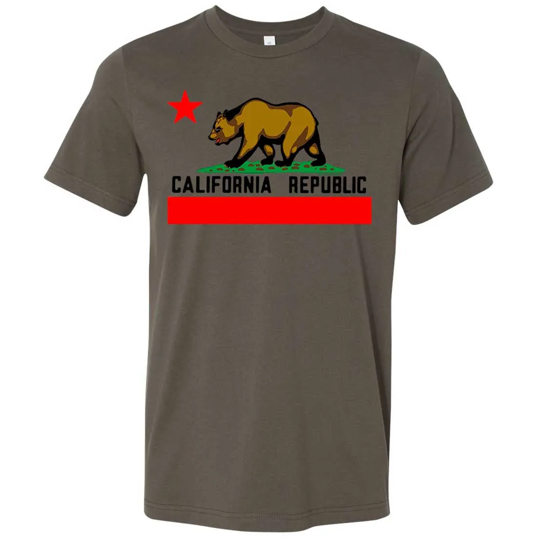 California Republic Borderless Bear Flag Black Text Asst Colors Mens Fitted Tee