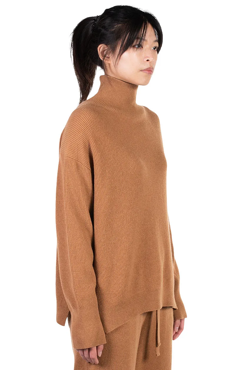 Camel Cashmere Blend Mock Neck Sweater