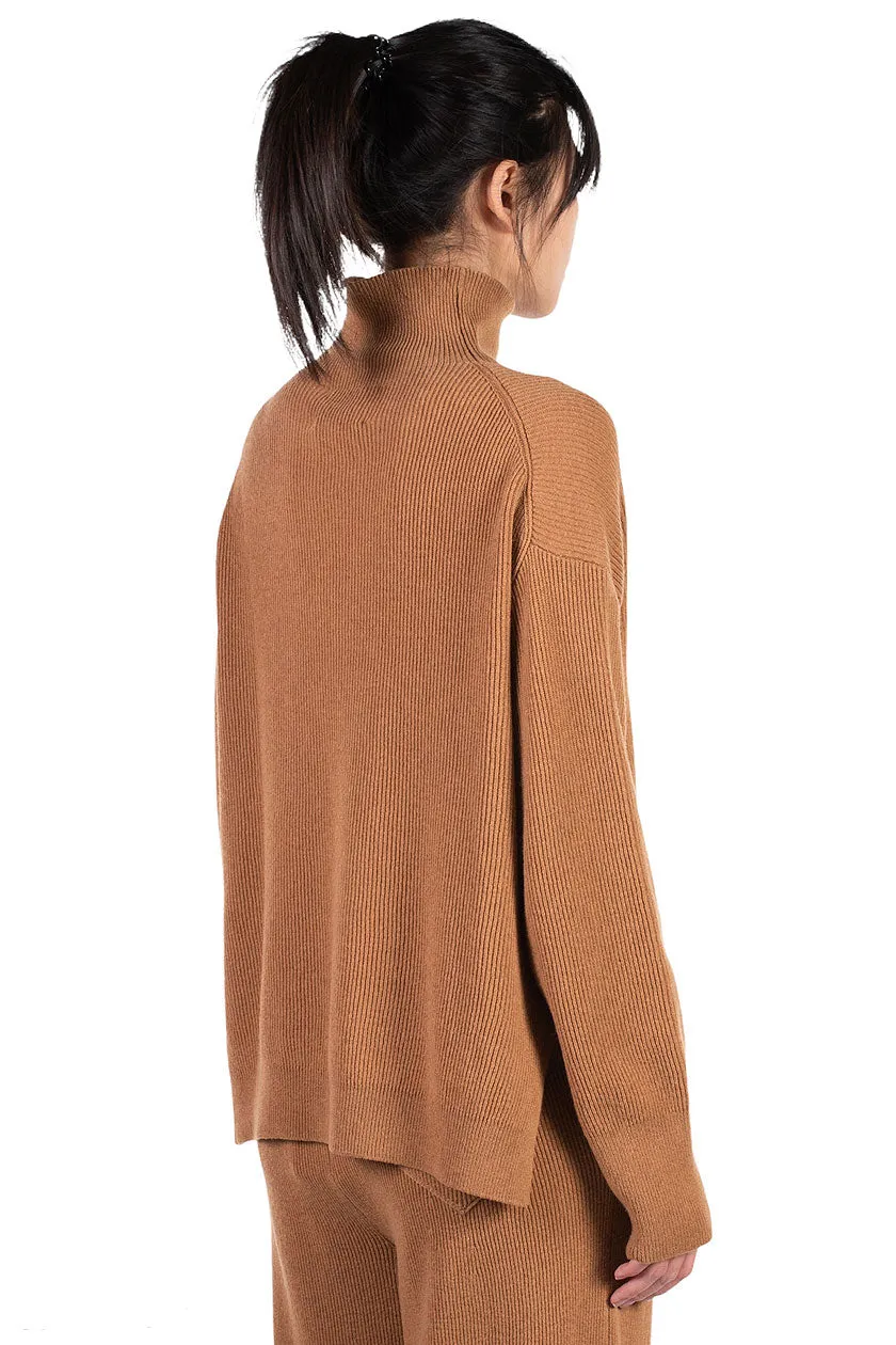 Camel Cashmere Blend Mock Neck Sweater