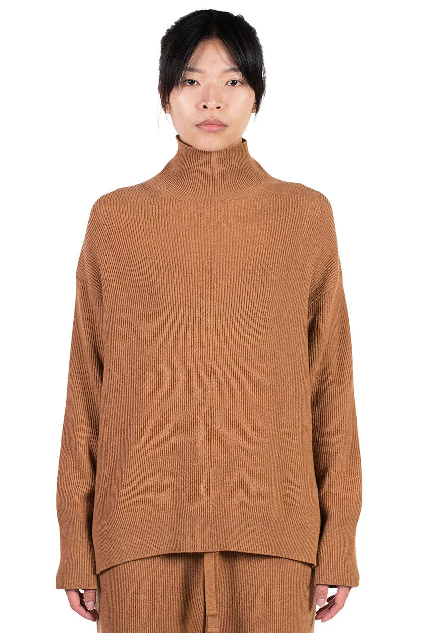 Camel Cashmere Blend Mock Neck Sweater