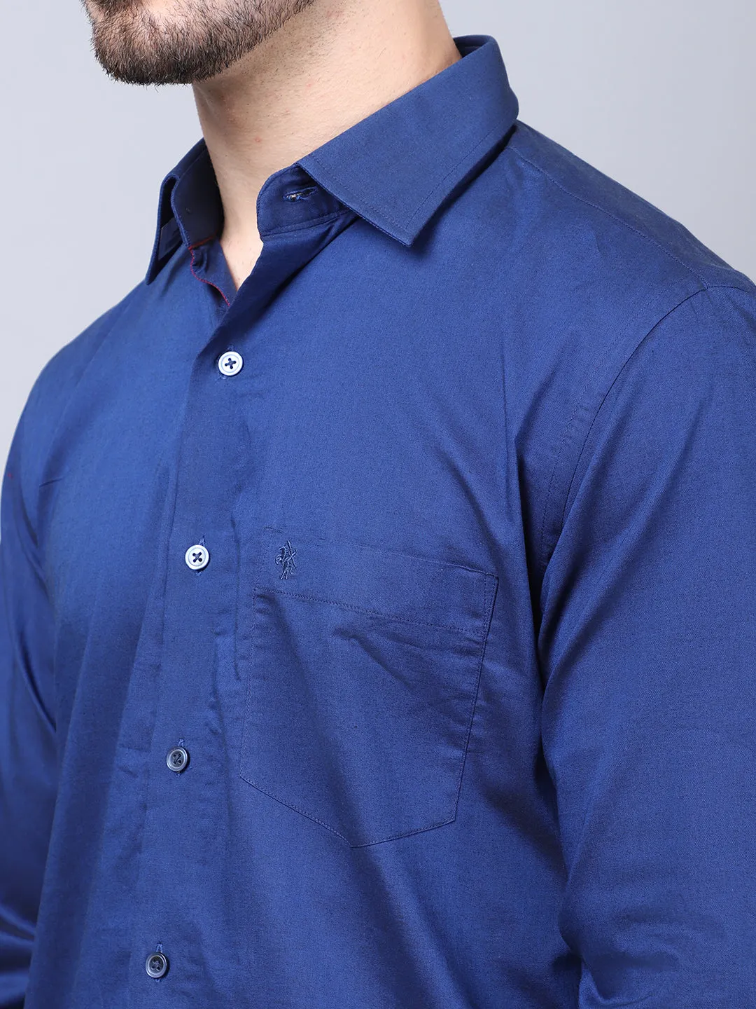 Cantabil Cotton Blend Solid Blue Full Sleeve Regular Fit Formal Shirt for Men with Pocket