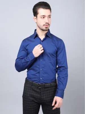 Cantabil Cotton Blend Solid Blue Full Sleeve Regular Fit Formal Shirt for Men with Pocket