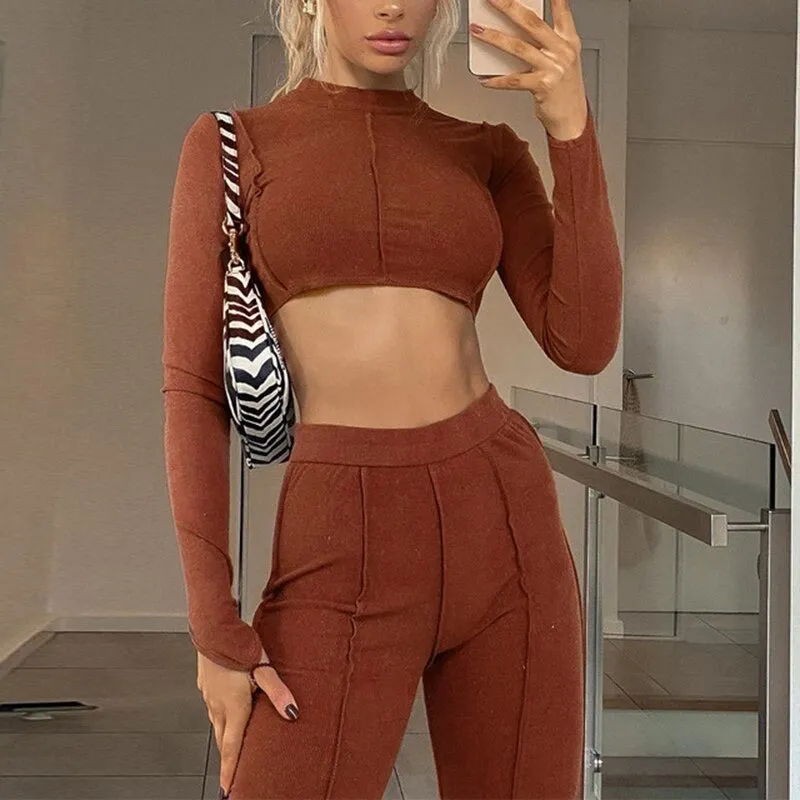 Chain Crop Top And Pants Outfit Sexy Tracksuit Set