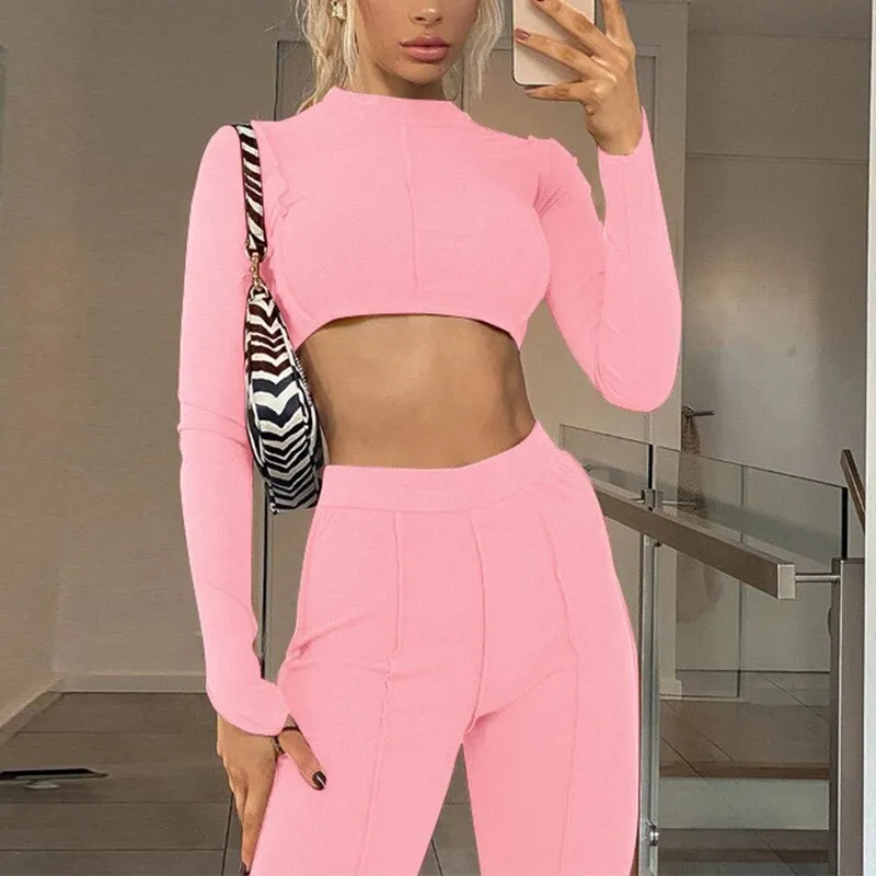 Chain Crop Top And Pants Outfit Sexy Tracksuit Set