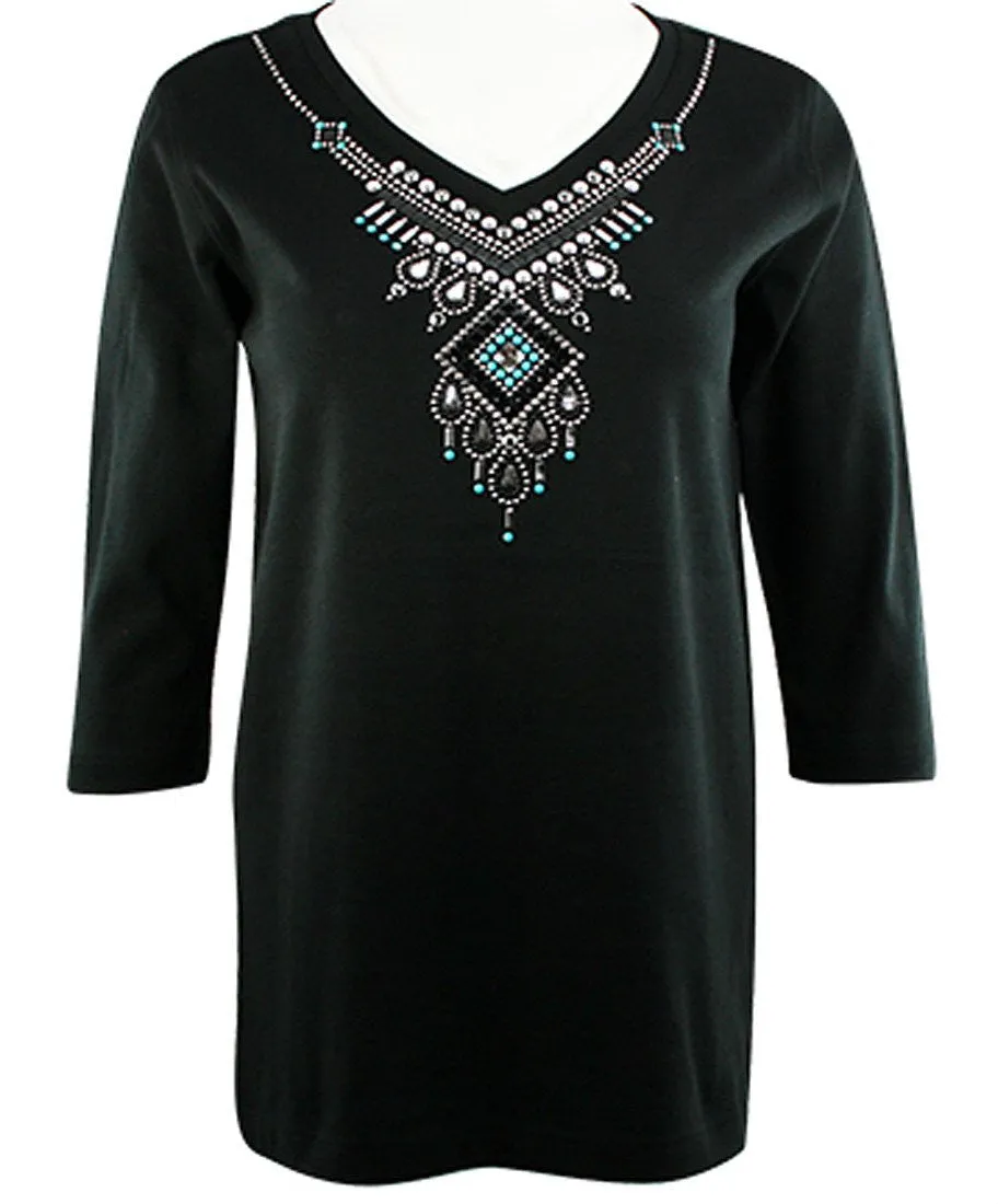 Christine Alexander - Tear Drop Necklace, V-Neck Top Swarovski Crystal Accents