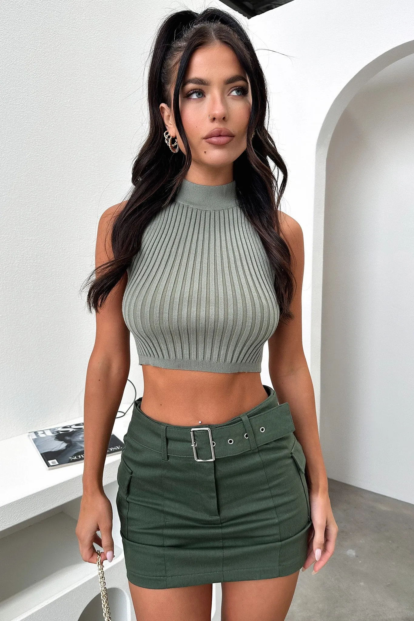 Colson Knit Crop - Khaki