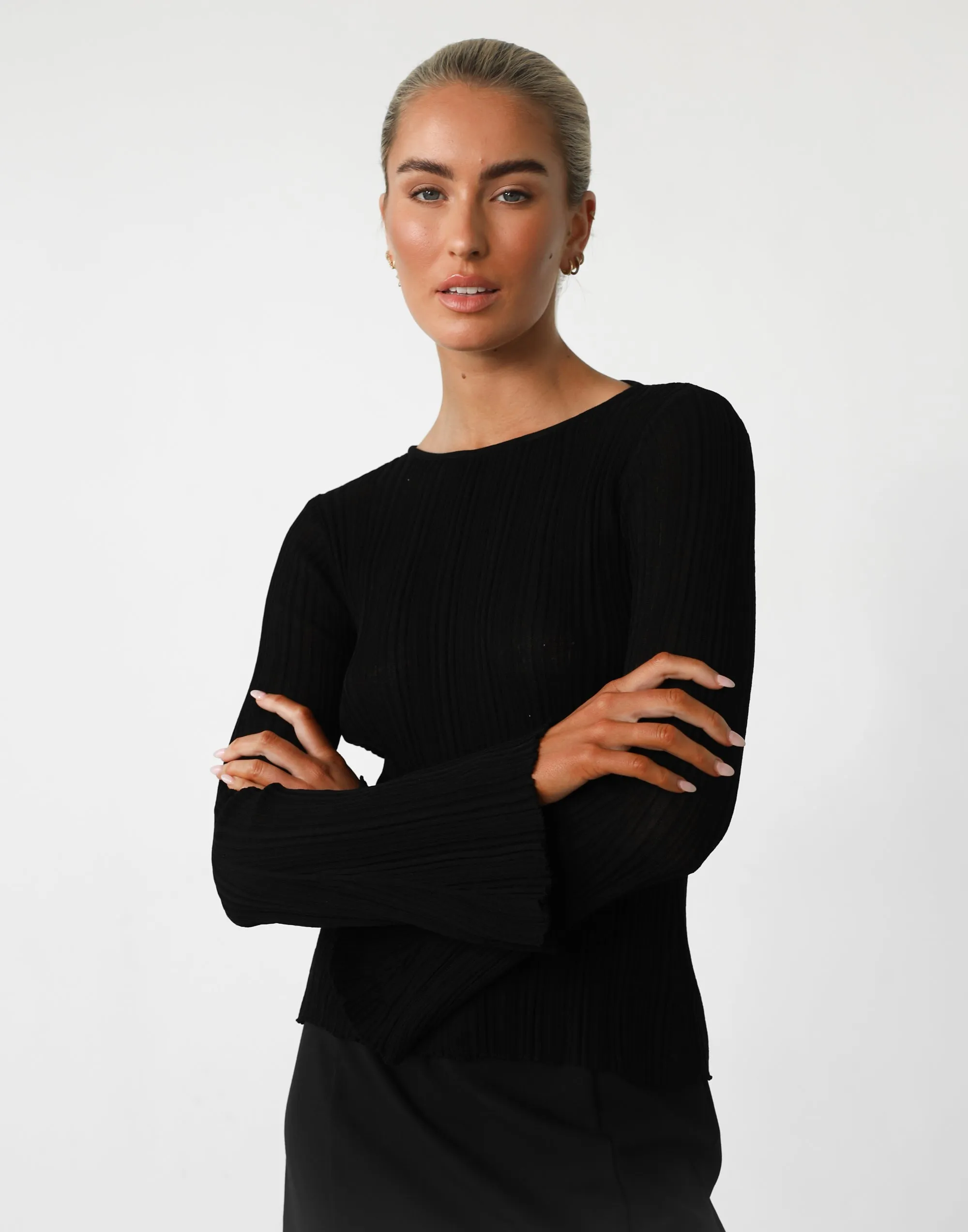 Corinna Long Sleeve Top (Black)