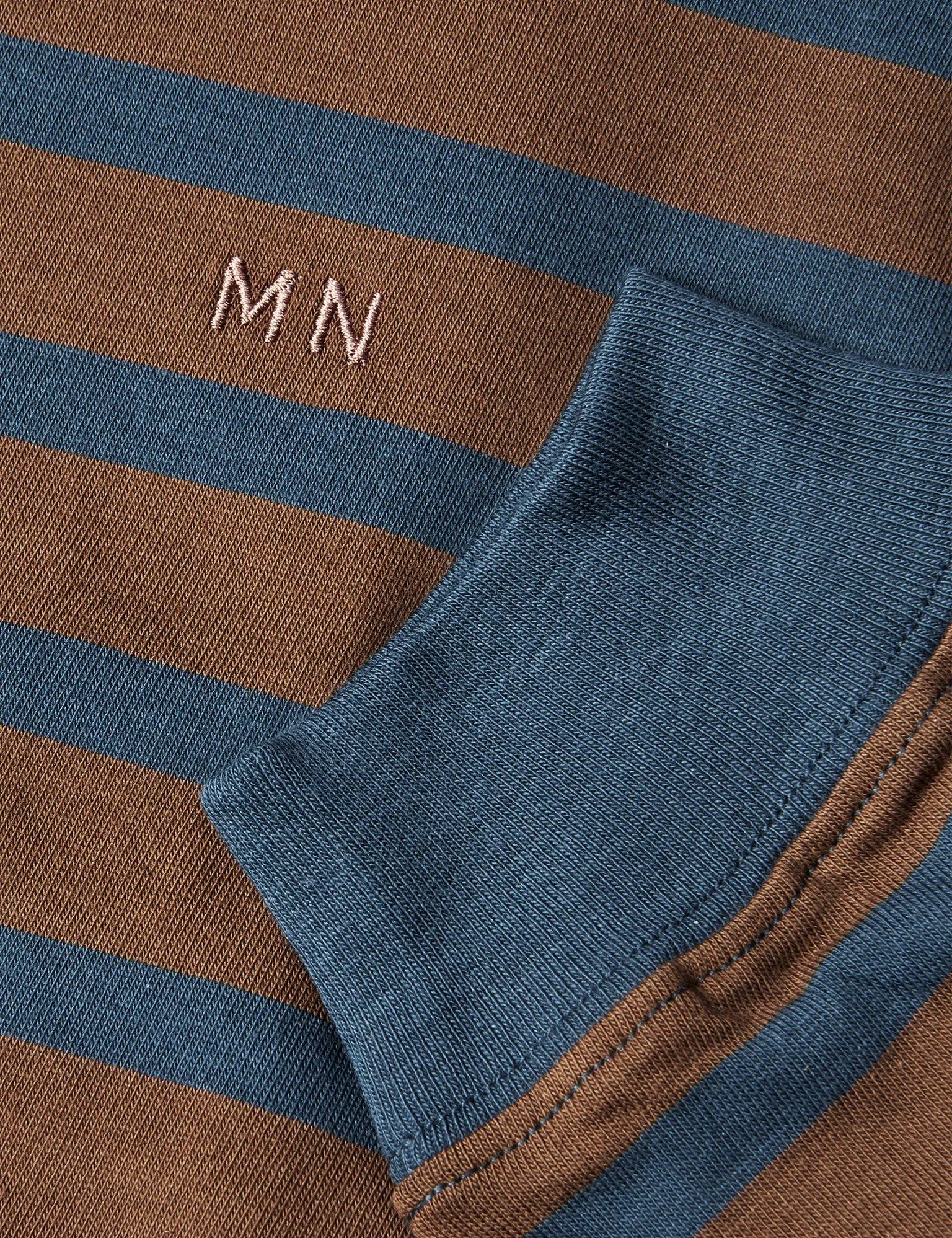 Cotton Jersey Stripe Frode Tee LS, Midnight Navy/Desert Palm