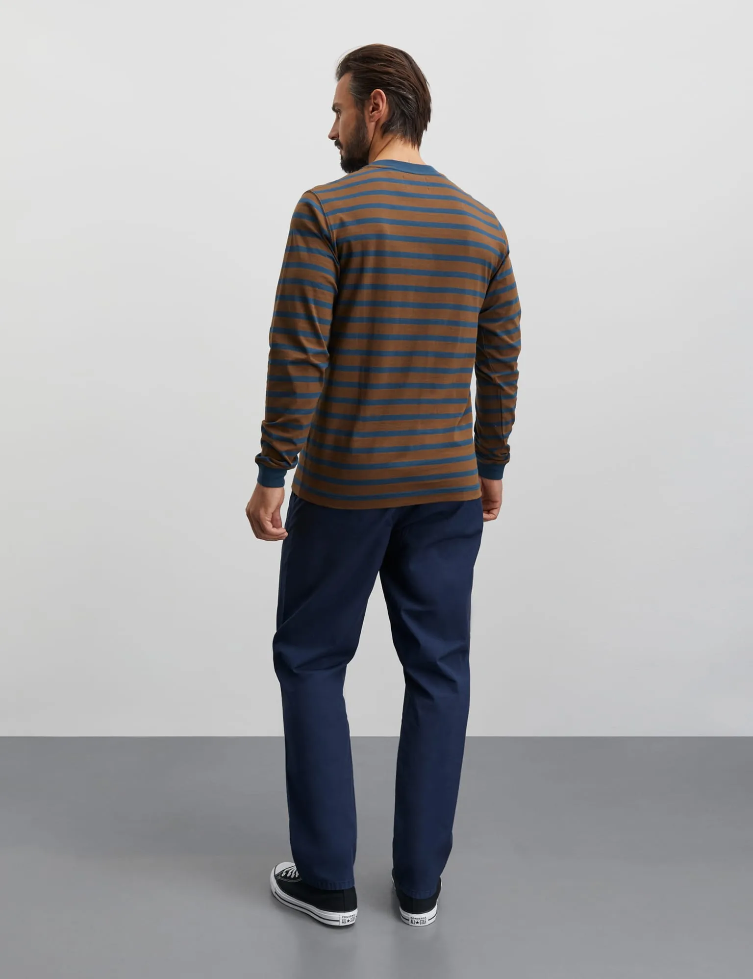 Cotton Jersey Stripe Frode Tee LS, Midnight Navy/Desert Palm