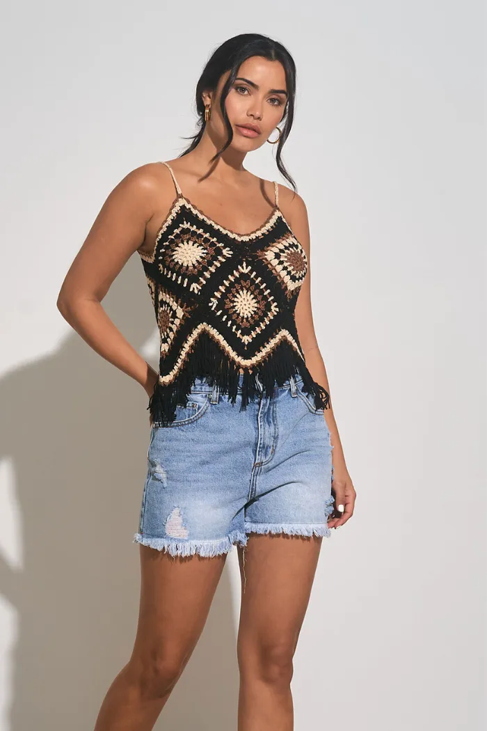 Crochet Fringe V-Neck Tank Top