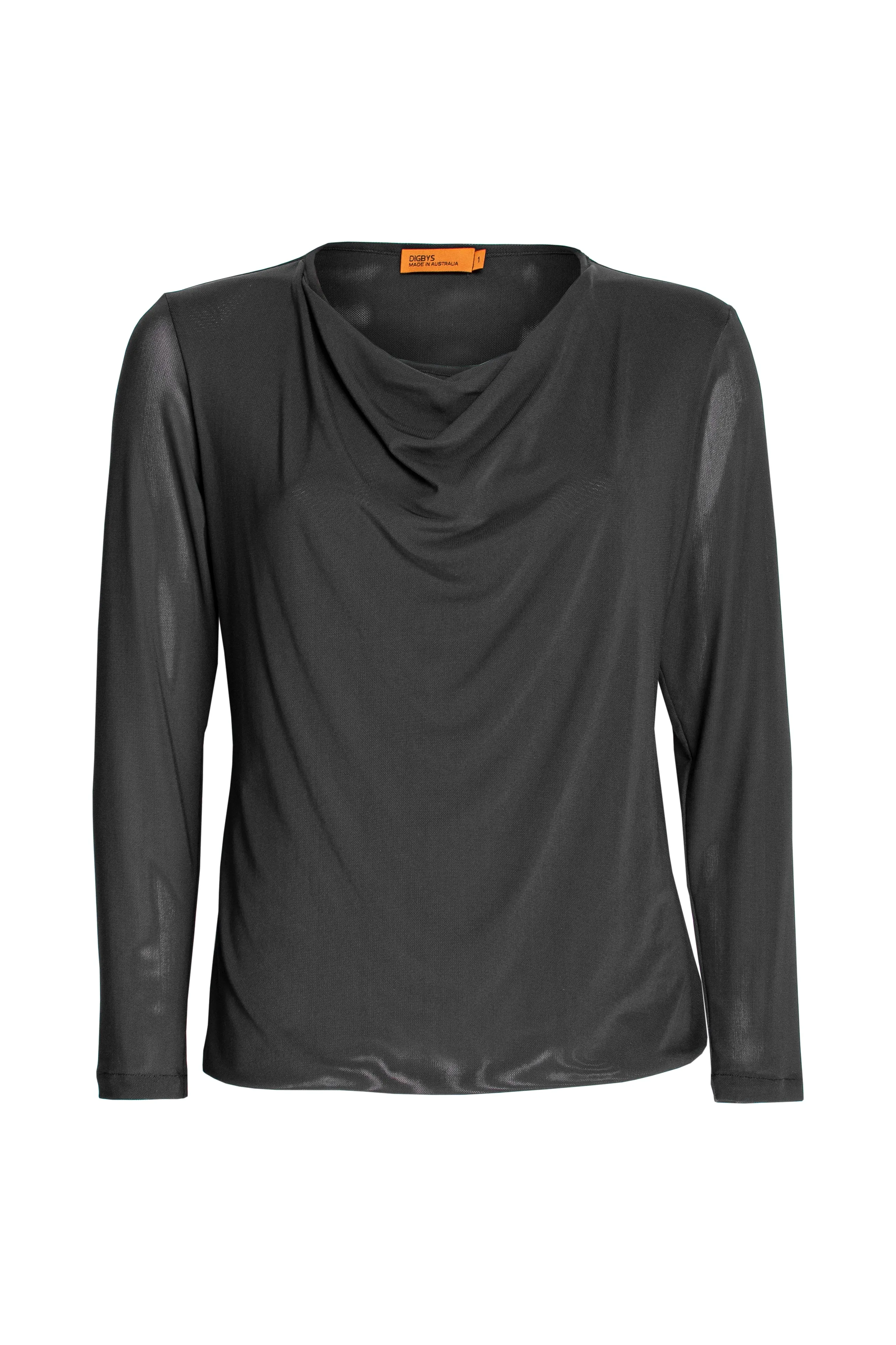 Drape Neck Long Sleeve Top - Charcoal Mesh 9704