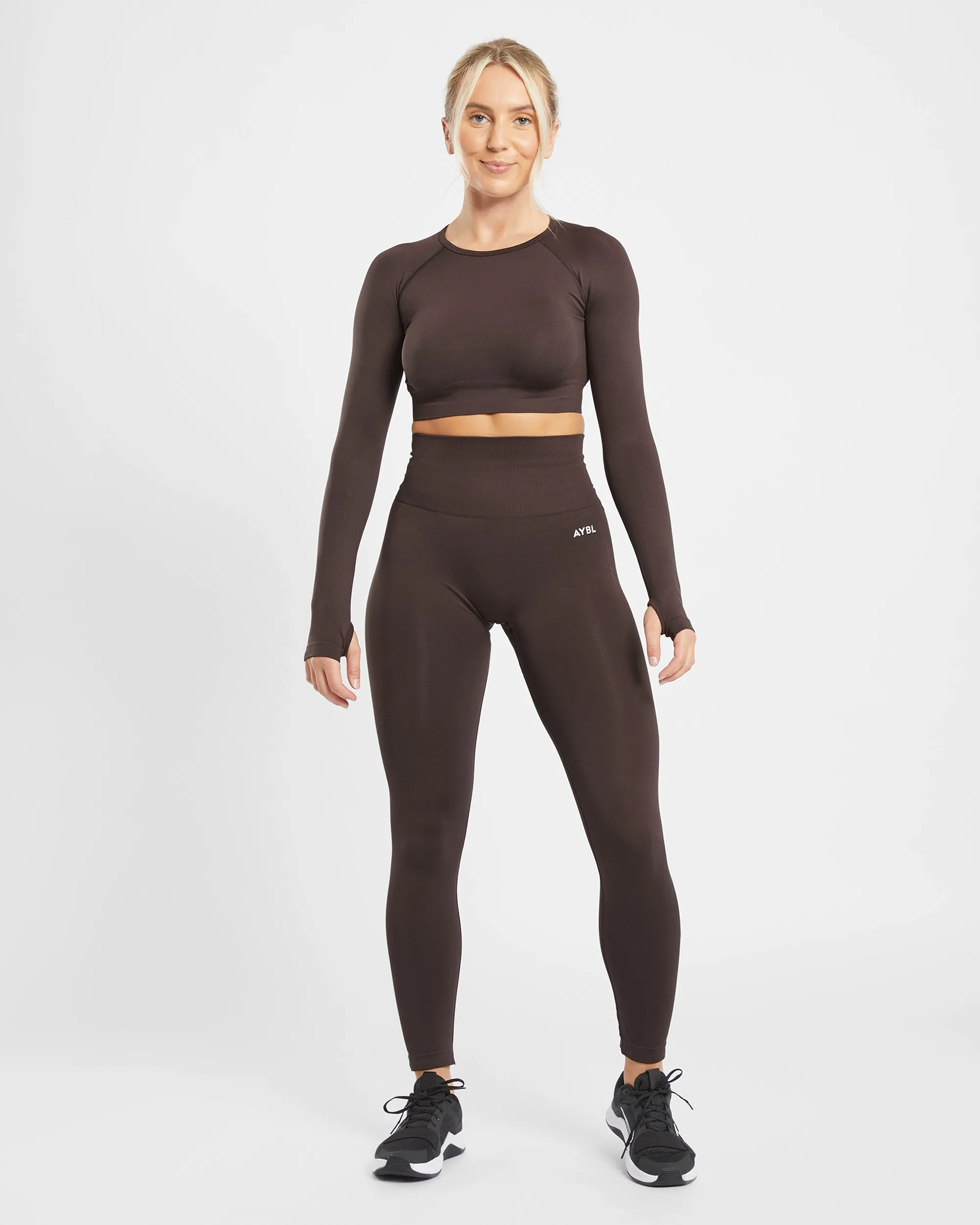 Empower Seamless Long Sleeve Crop Top - Cocoa Brown