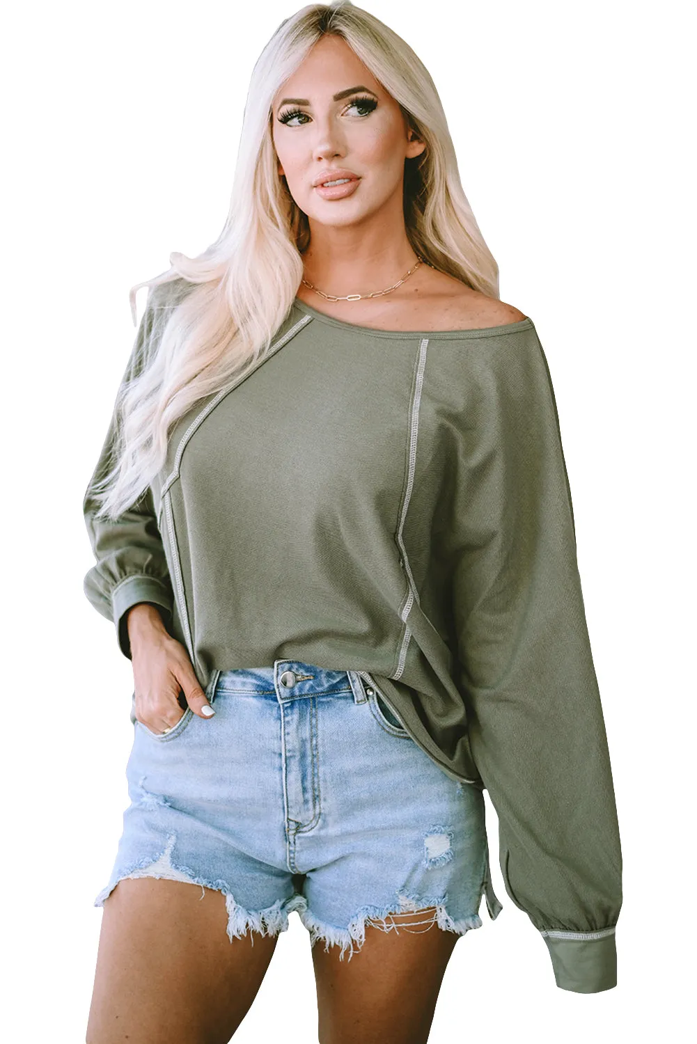 Exposed Seam Dolman Sleeve Top