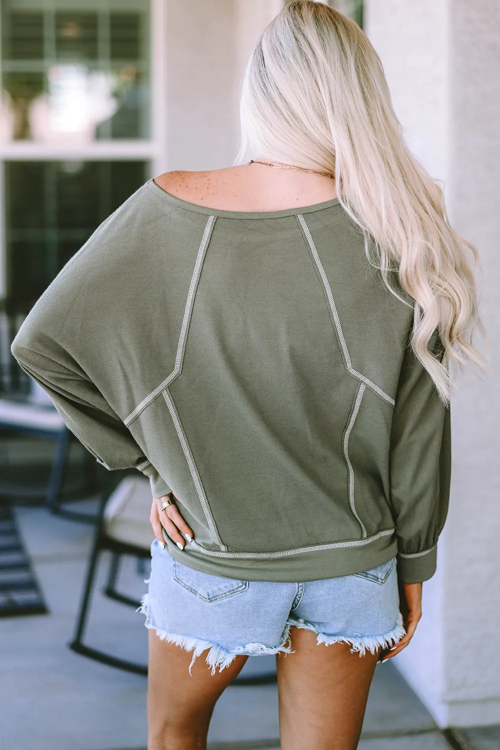 Exposed Seam Dolman Sleeve Top